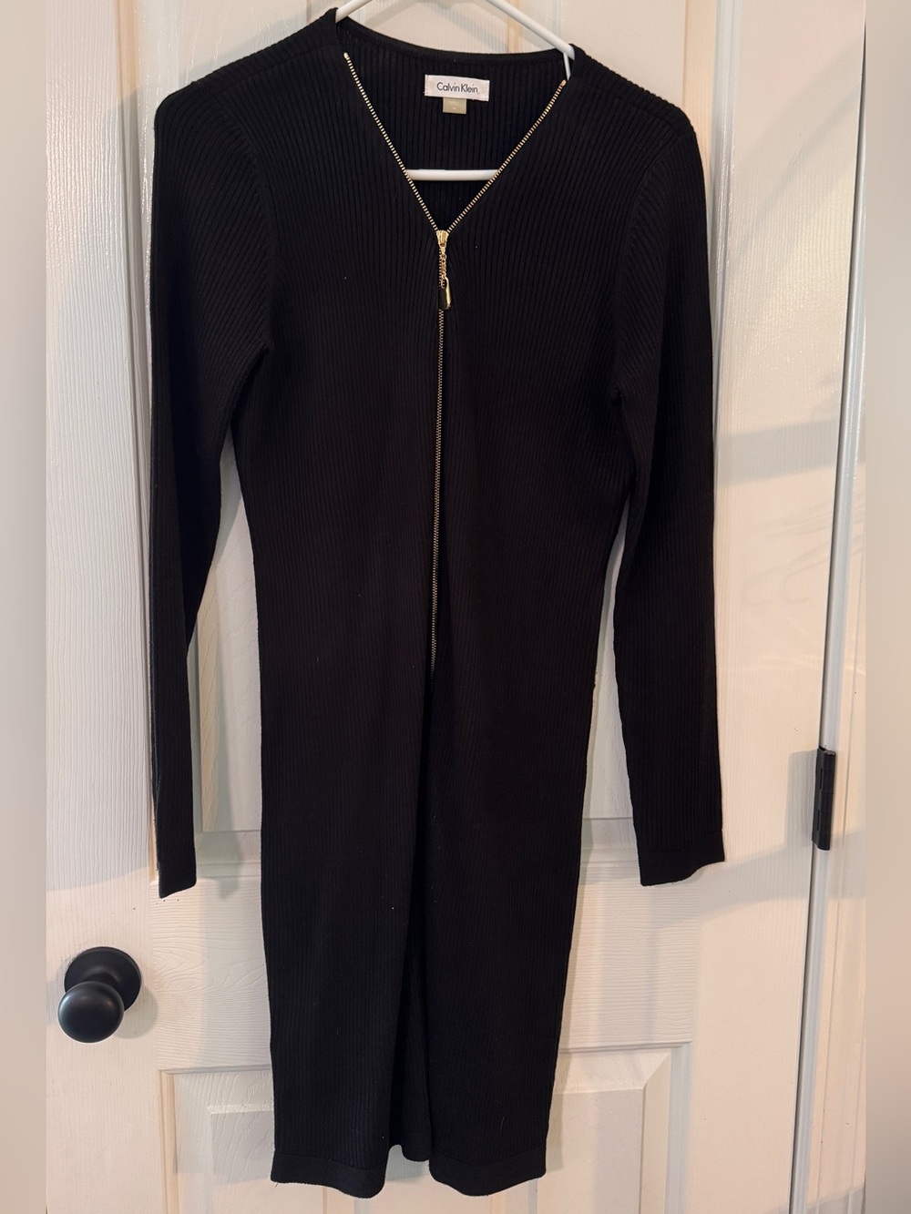 Calvin Klein Black Ribbed Long-Sleeve Zip-Front Dress